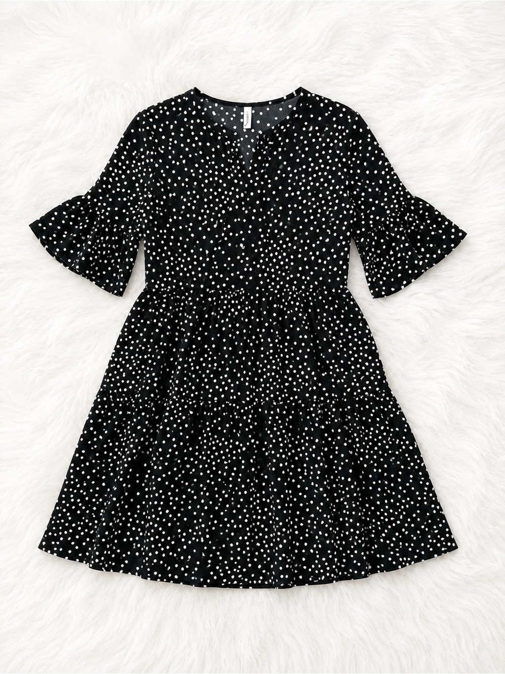 Viishow Black White Polka Dot Dress Medium Cottagecore Ruffle Sleeve Babydoll